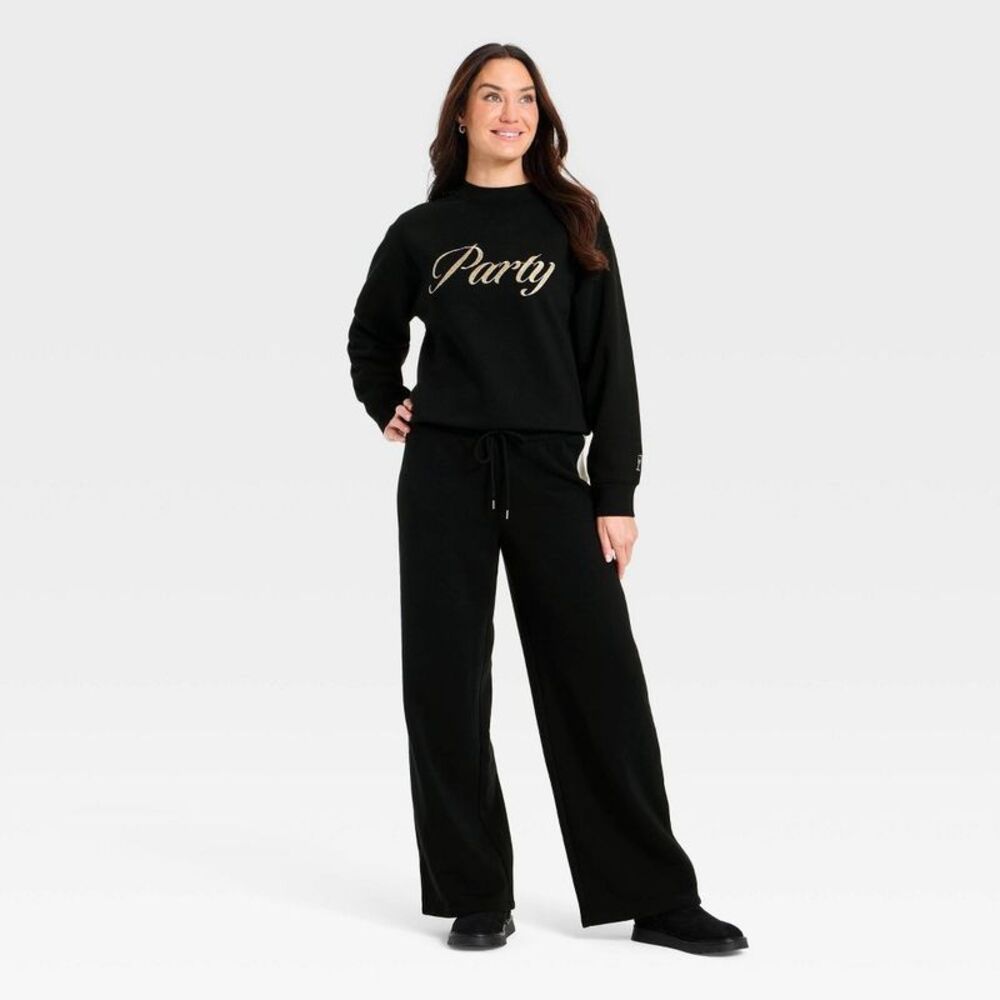 Women's Holiday Knit Embroidered Pullover Sweatshirt - Universal Thread Black XL - Picture 3 of 4